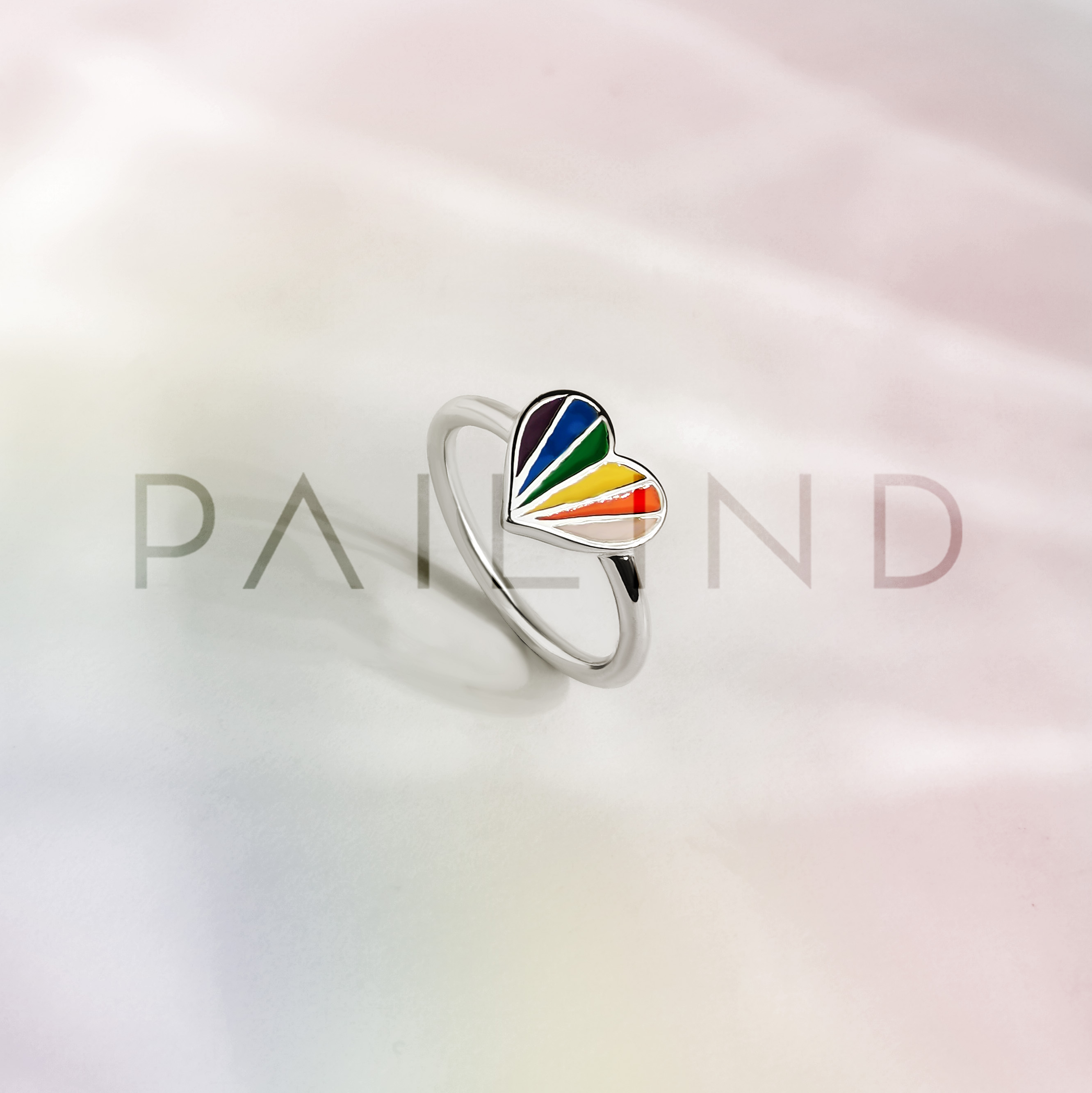 แหวนเงินแท้ดีไซน์หัวใจ ลงสีEnamel LGBTQ ชุบเงิน