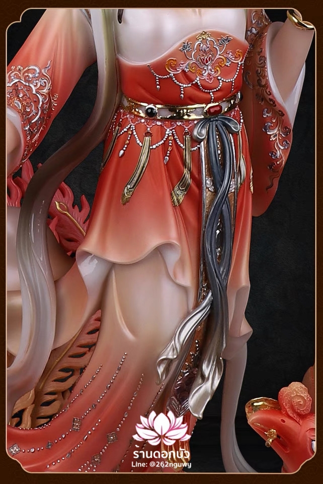 กิ่วเที้ยนเฮี่ยนลื้อ กิวเทียงเหี่ยงนึ่ง จิ่วเทียนเสวียนนี่ ปางยืนบนหงส์บริวาร งานหินอ่อนคุณภาพสูง ขนาด 12/16/19/26 นิ้ว