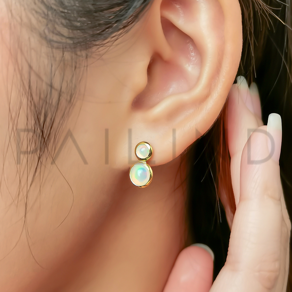 ต่างหูเงินแท้ดีไซน์คลาสสิค ประดับพลอย OPAL ชุบทอง 1ไมครอน