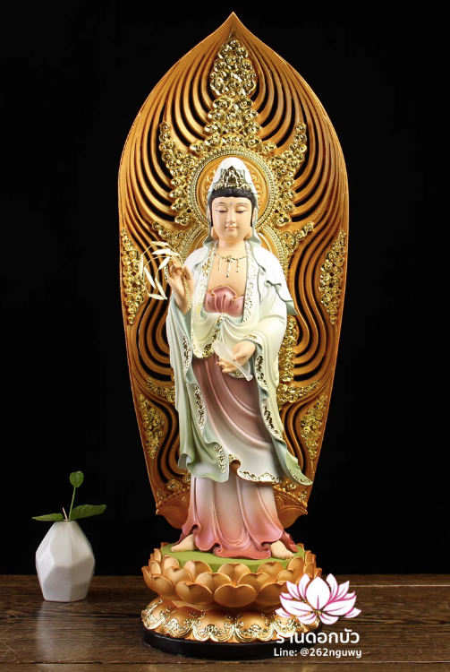 พระพุทธเจ้า (พระยูไล) พระโพธิสัตว์กวนอิม (กวนอิมผ่อสัก) พระมหาสถามปราปต์โพธิสัตว์ (ไต่ซีจี่ผ่อสัก) ปางยืนบนดอกบัว ขนาด 12/16/19/26/36 นิ้ว