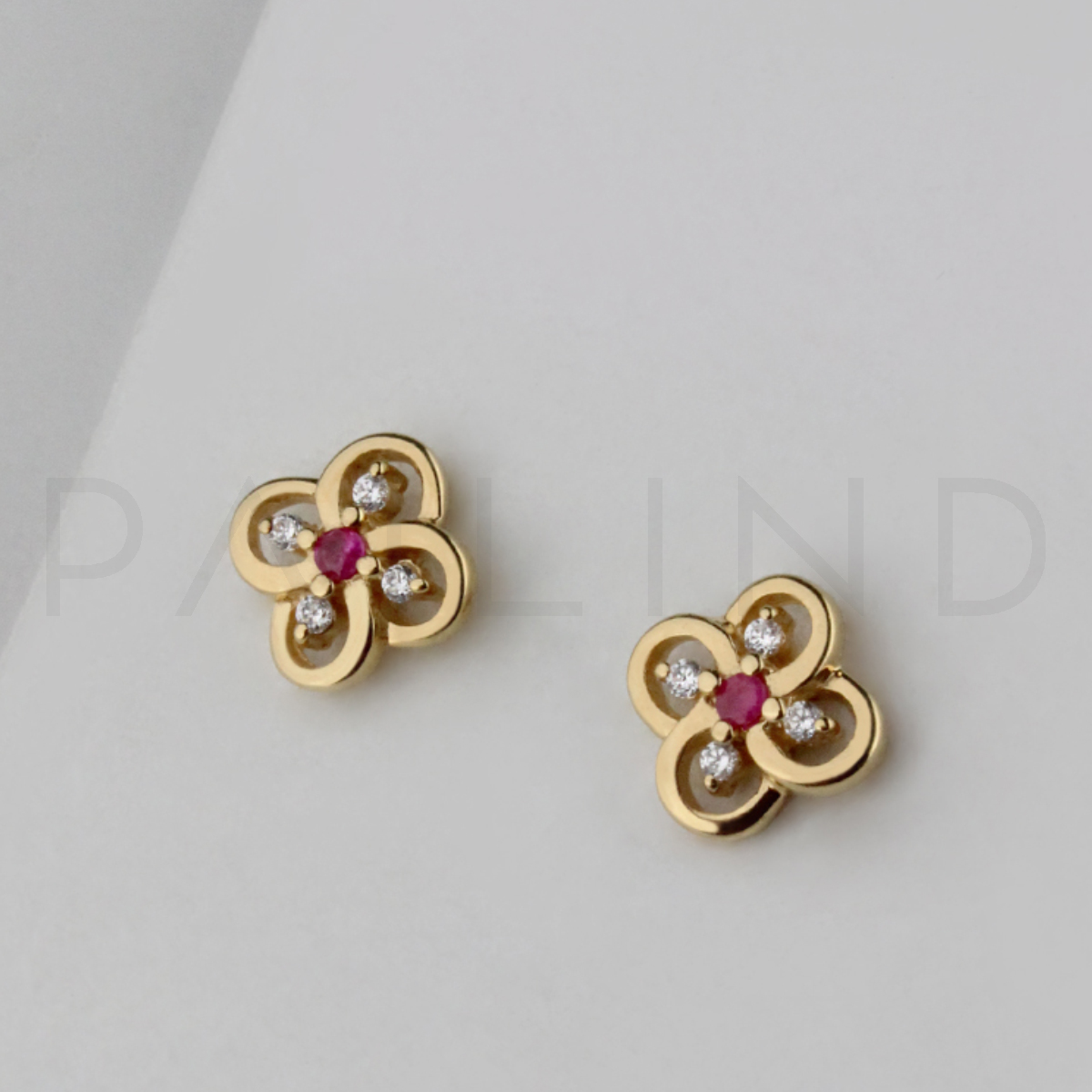 ต่างหูเงินชุบทอง 14K ประดับRuby