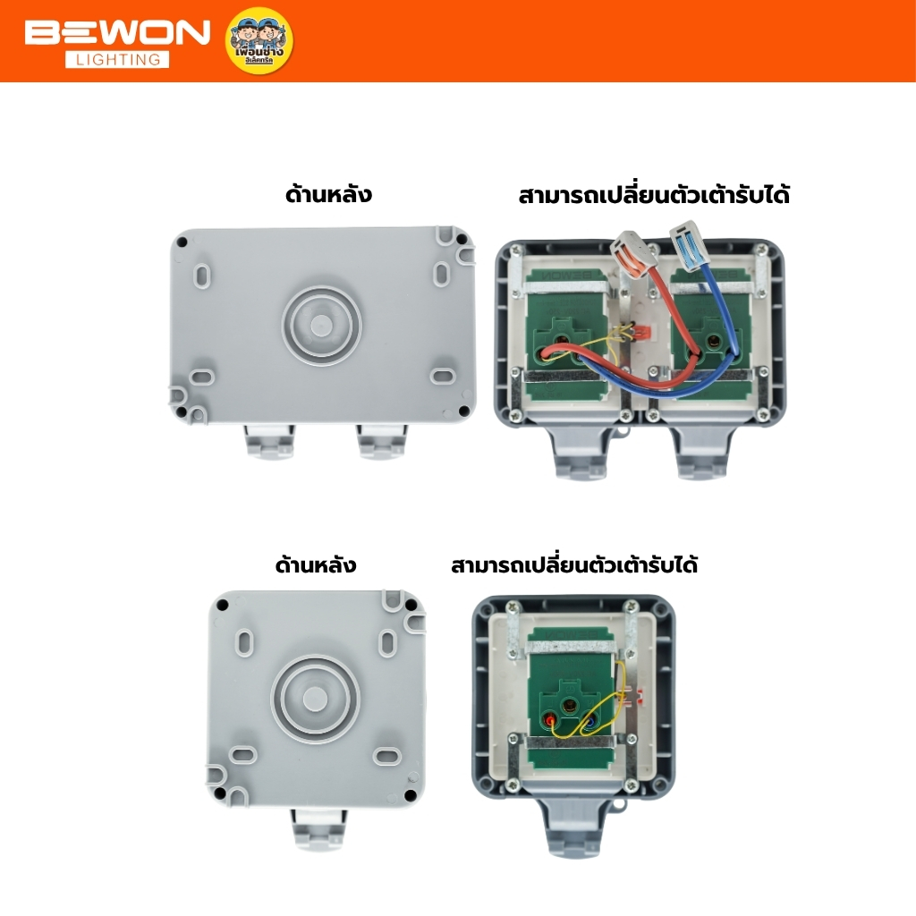 BEWON กล่องเต้าเสียบปลั๊กไฟฟ้า กันน้ำกันฝุ่น กล่องกันน้ำกันฝุนอเนกประสงค์ IP66 สามารถเปลี่ยนเต้ารับได้ BW-ID2S/BW-ID4S