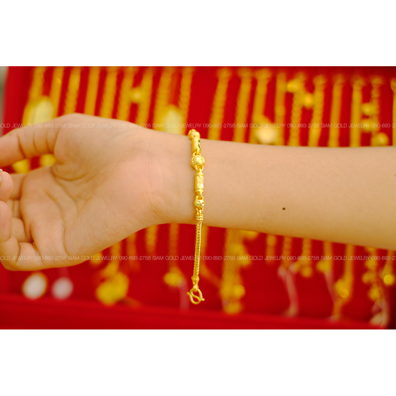 สร้อยข้อมือสี่เสาคั่นบอลและปล้องอ้อย 1 บาท รหัส 850