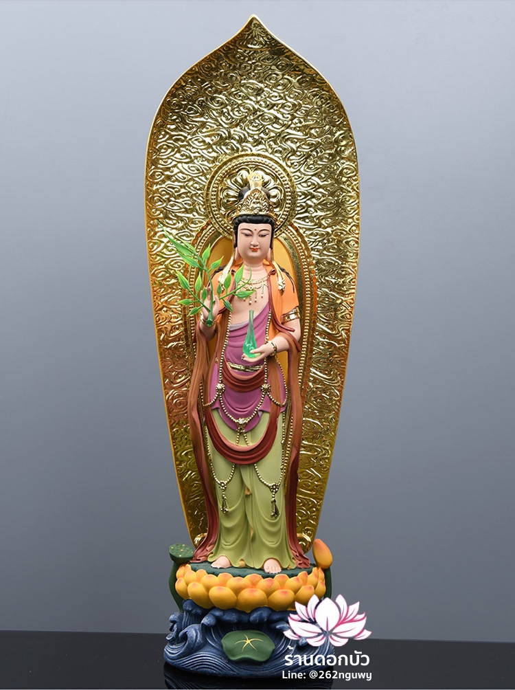 พระพุทธเจ้า (พระยูไล) พระโพธิสัตว์กวนอิม (กวนอิมผ่อสัก) พระมหาสถามปราปต์โพธิสัตว์ (ไต่ซีจี่ผ่อสัก) ปางยืนบนดอกบัว ขนาด 16/19/27/35 นิ้ว