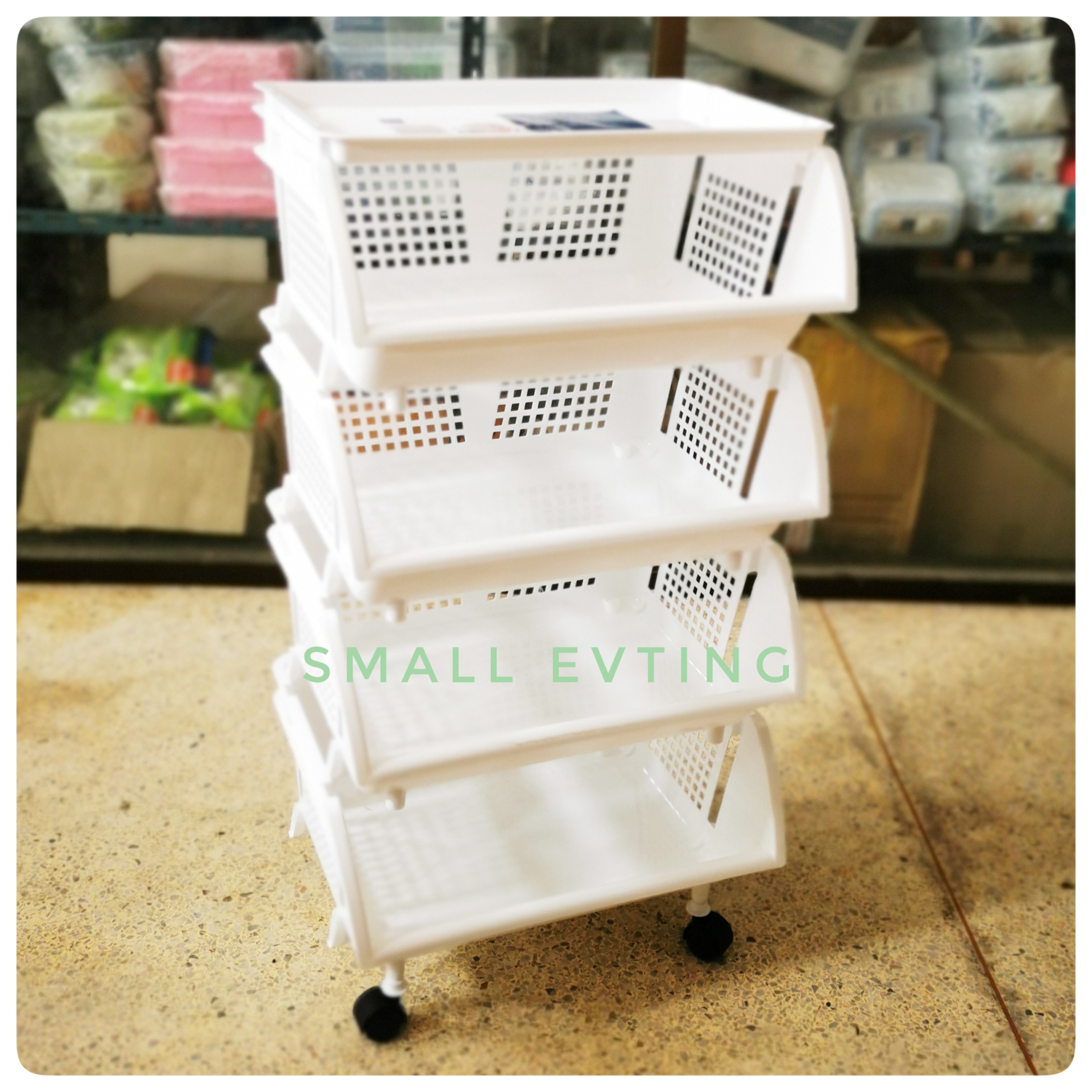 Small Evting ชั้นพลาสติก รุ่นมีล้อ ชั้นเอนกประสงค์ สีขาว พลาสติก เกรด A