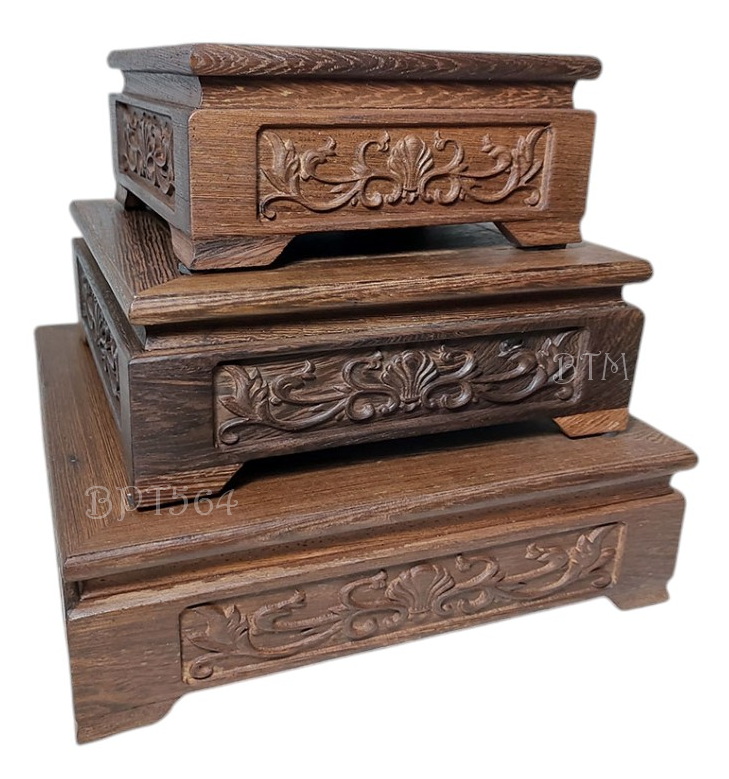ฐานหรือกี๋ไม้ ทรงสี่เหลี่ยมจัตุรัสลายดอก-BPT564-