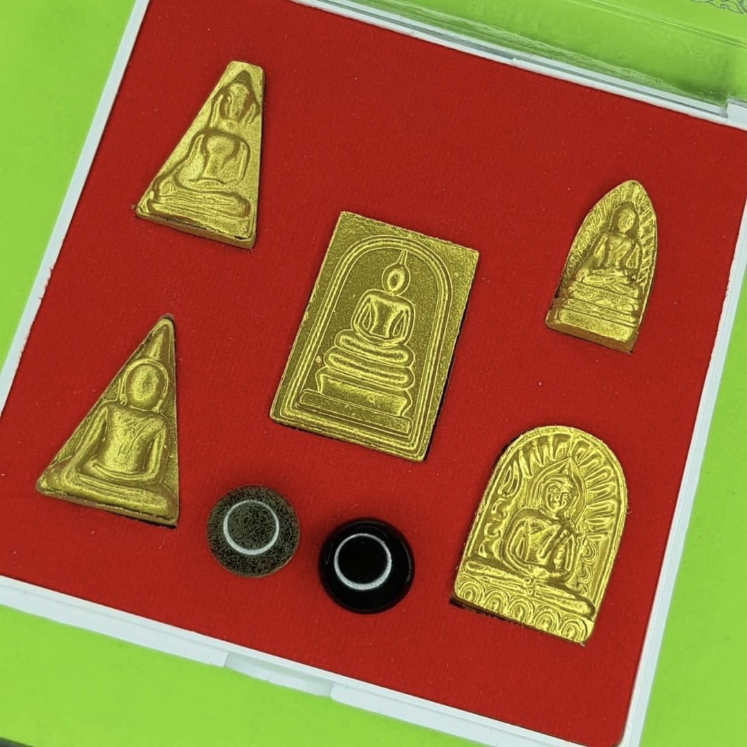 พระเครื่อง พระเบญจภาคี ชุดพระเบญจภาคี เบญจภาคี แร่เหล็กน้ำพี้ ทำสีทอง | พระรอด พระนางพญา พระสมเด็จ แร่เหล็กน้ำพี้อุตรดิตถ์ พระผงสุพรรณ พระซุ้มกอ และ ไหลน้ำพี้