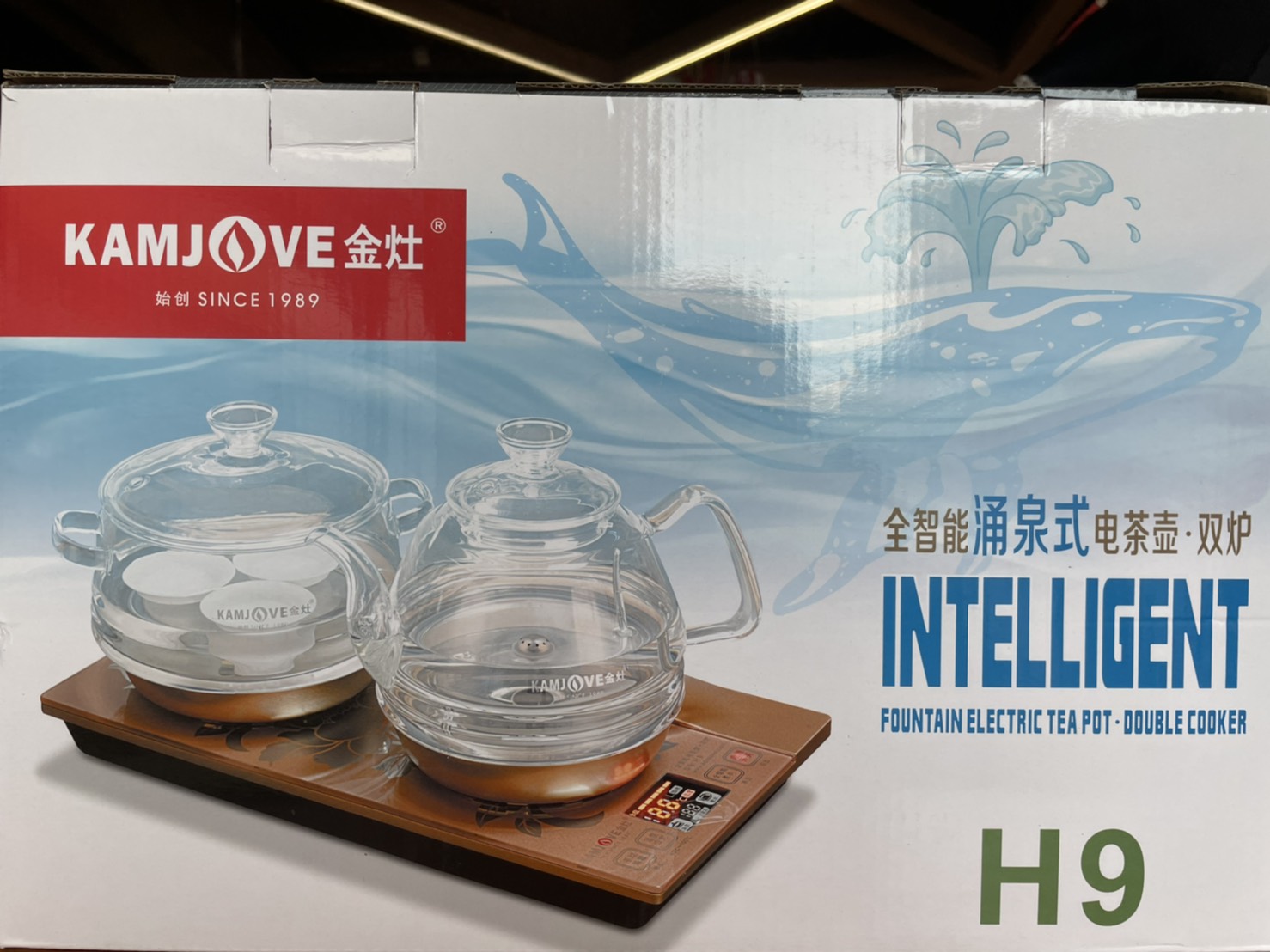 กาต้มน้ำชาไฟฟ้า พร้อมหม้อลวกจอกน้ำชา เติมน้ำอัติโนมัติ แก้วทนร้อนสูง