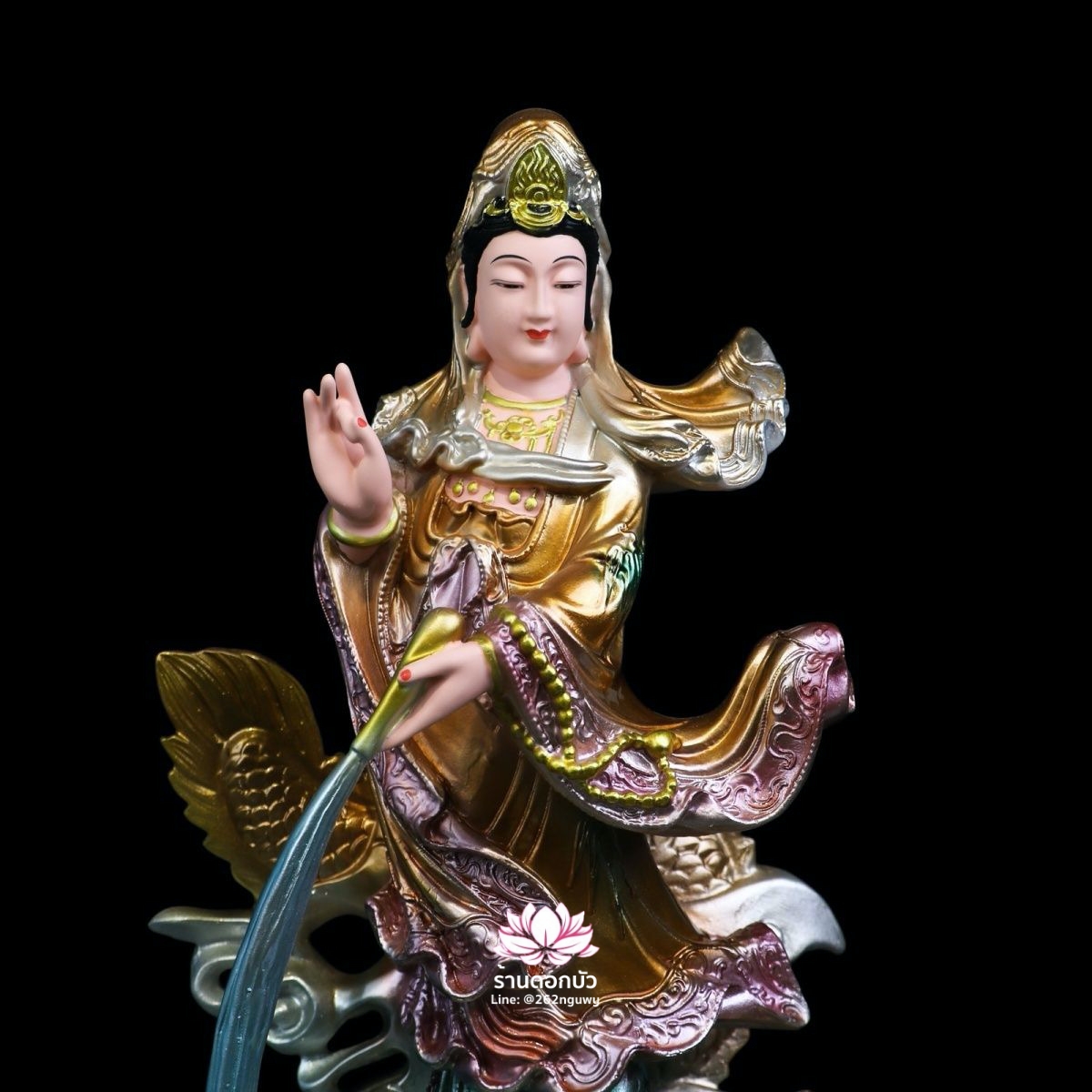 พระโพธิสัตว์กวนอิมปางเหยียบมังกร พระแม่กวนอิมยืนมังกร งานเรซิ่น ขนาด 16 นิ้ว