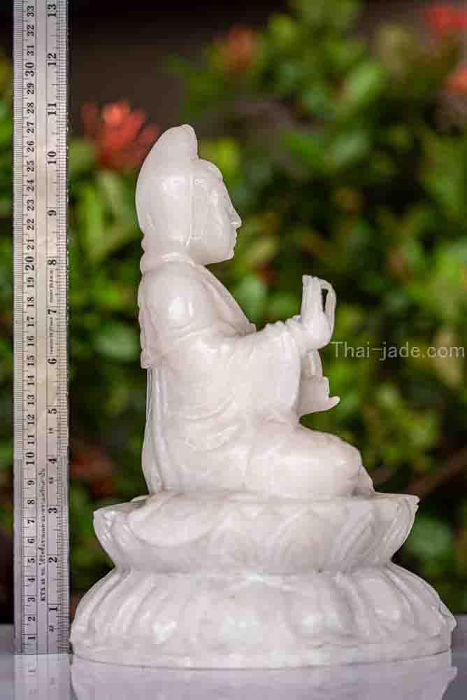 เจ้าแม่กวนอิม ปางประทานพร ฐานเล็บช้าง หินขาวพม่า ขนาด7นิ้ว พระแกะสลักหิน งานศิลปะ มีฝีมือ