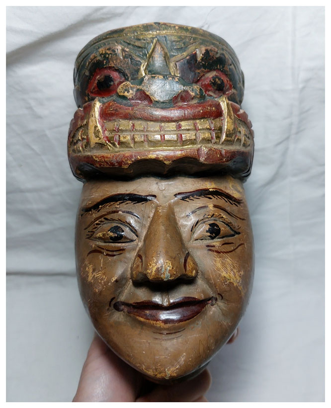 หัวหุ่นไม้แกะศิลปะพม่า(หัวโขน) สูงรวมฐาน 31cm