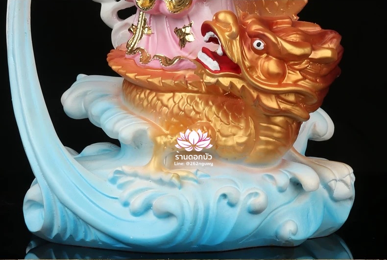 พระโพธิสัตว์กวนอิมปางเหยียบมังกร พระแม่กวนอิมยืนมังกร งานเรซิ่น ขนาด 16 นิ้ว