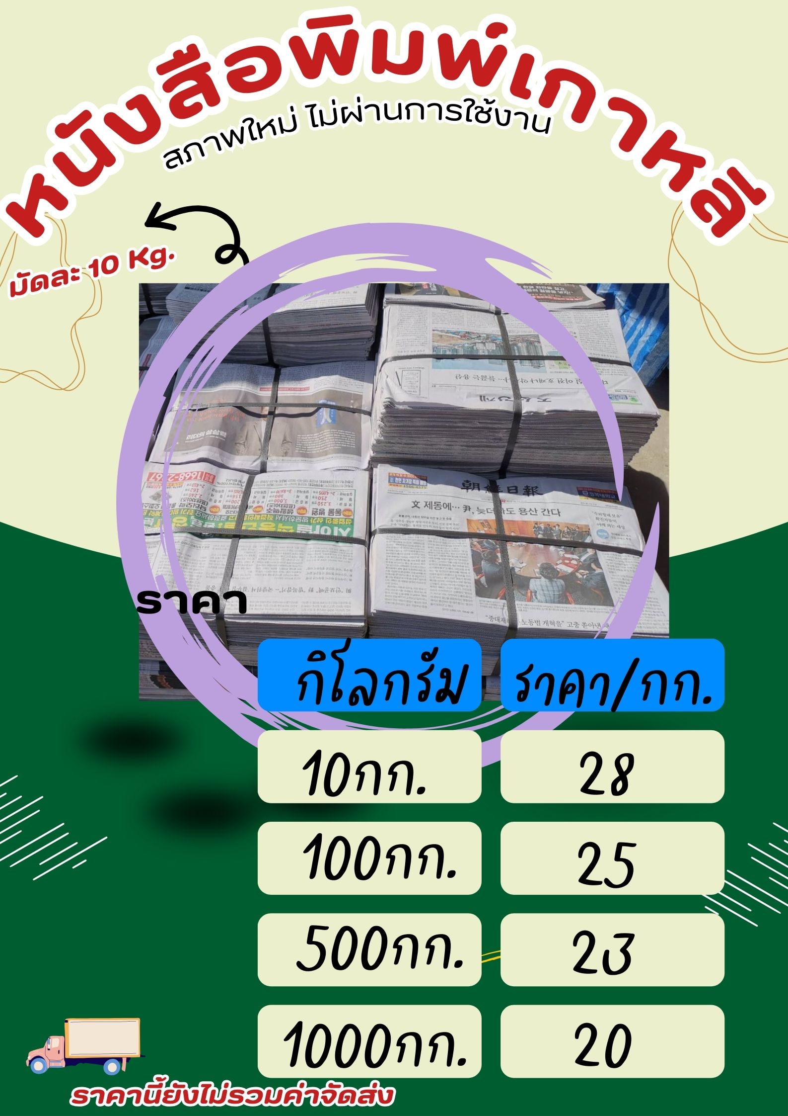 หนังสือพิมพ์เก่า - ปลีก-ส่ง ชิ้น 0 กก.