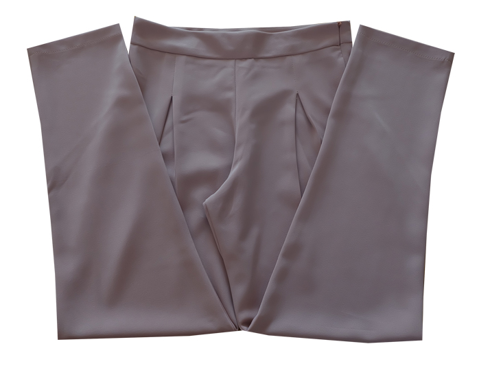 กางเกงขาเดฟเอวสูงจีบทวิตหน้า ผ้าฮานาโกะ สีน้ำตาลนู๊ด Size 2X 3X