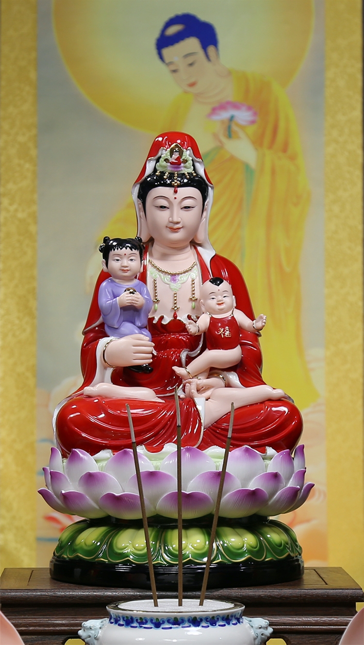 พระโพธิสัตว์กวนอิม พระแม่กวนอิมมหาโพธิสัตว์ ปางประทานบุตร ประทับนั่งชันเข่า ขนาด 14/16/18 นิ้ว