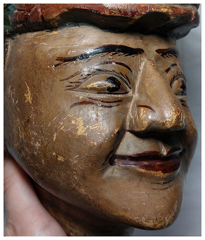 หัวหุ่นไม้แกะศิลปะพม่า(หัวโขน) สูงรวมฐาน 31cm