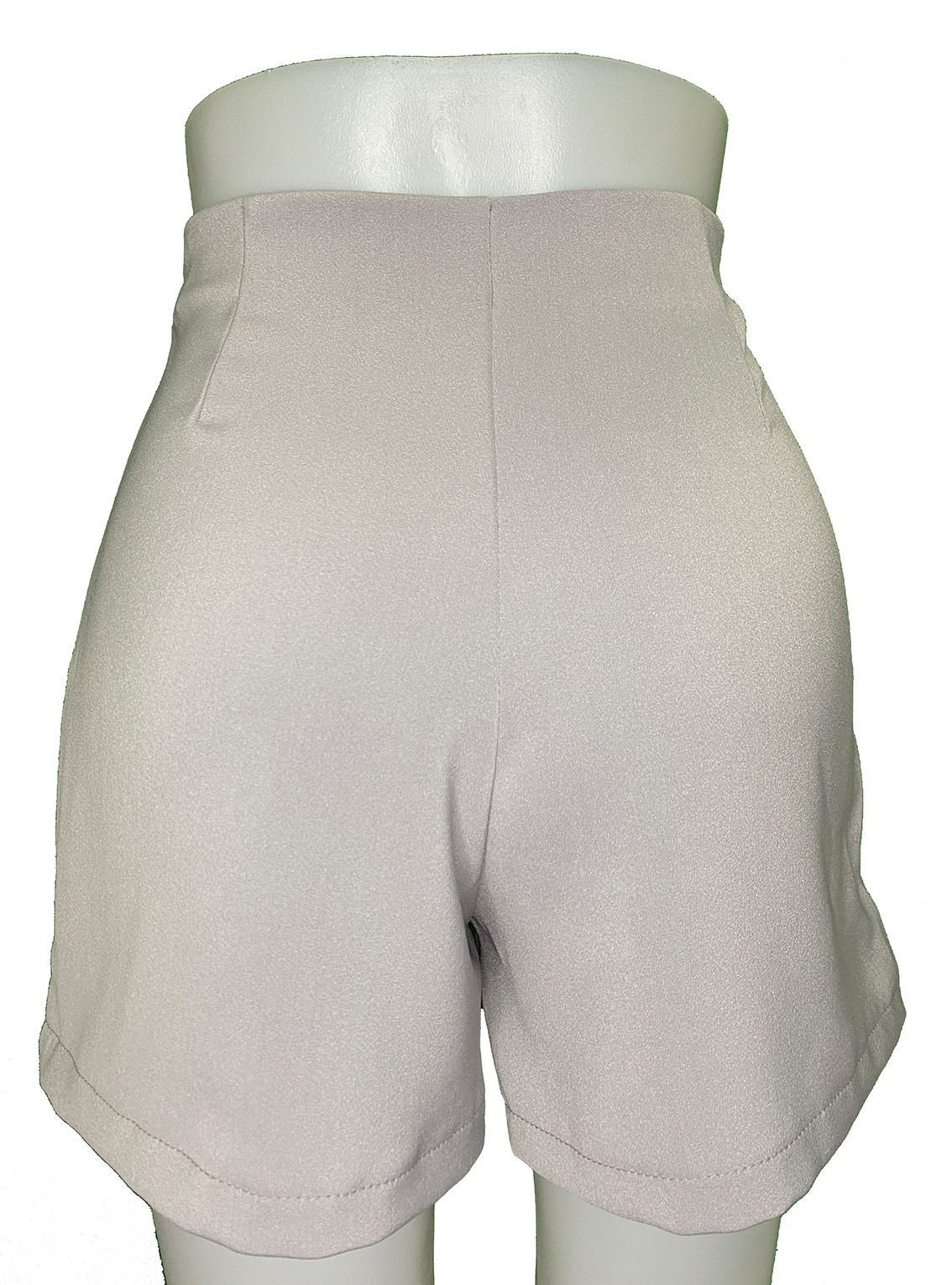 กางเกงขาสั้นเอวสูงขอบเรียบผ้าฮานาโกะ ซิปซ้าย กระเป๋าขวา สีเทา Size S M L XL