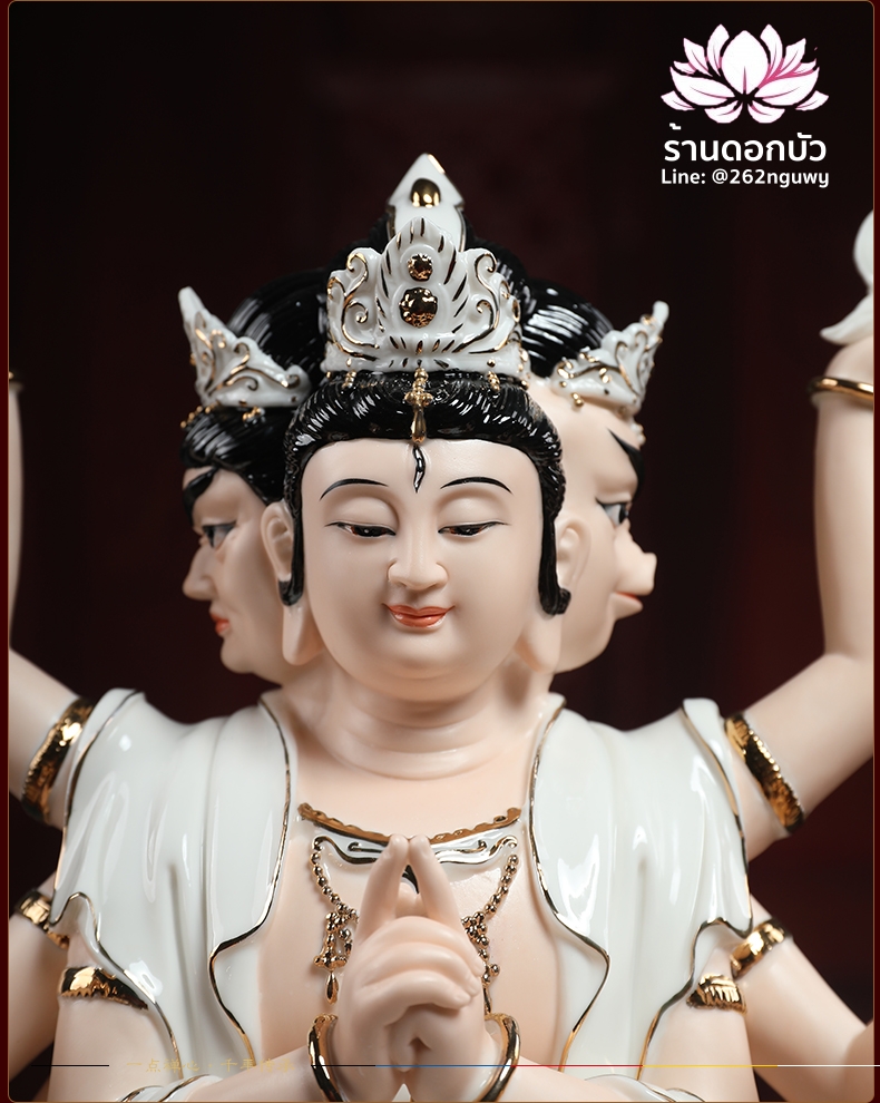 พระมารีจีโพธิสัตว์ เต๋าบ้อหง่วงกุง หรือโต้วหมู่เทียนจุน 4 พระพักตร์ สีขาวขลิบทอง ขนาด 16 นิ้ว