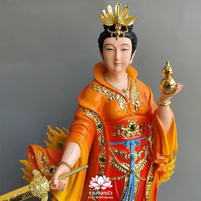 กิ่วเที้ยนเฮี่ยนลื้อ กิวเทียงเหี่ยงนึ่ง จิ่วเทียนเสวียนนี่ ปางยืนบนหงส์บริวาร งานเรซิ่น ขนาด 16 นิ้ว