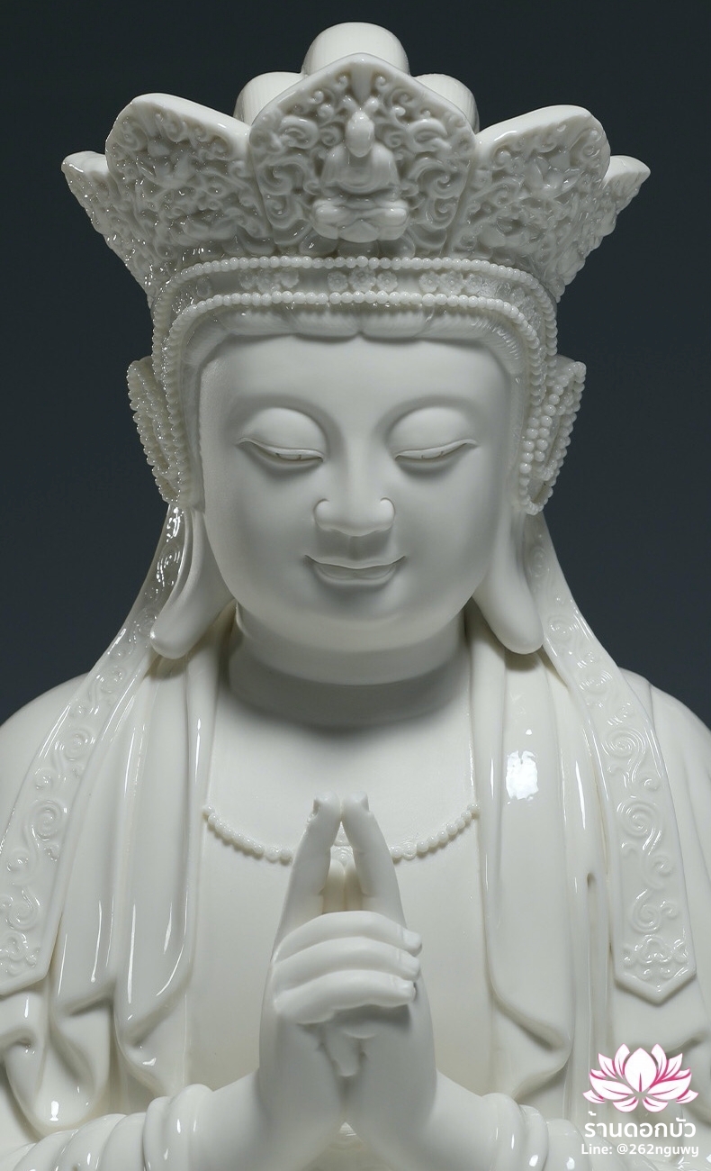พีลูกวนอิม พระโพธิสัตว์กวนอิมปางสำเร็จธรรม สีขาวเคลือบเงา ขนาด 18 นิ้ว