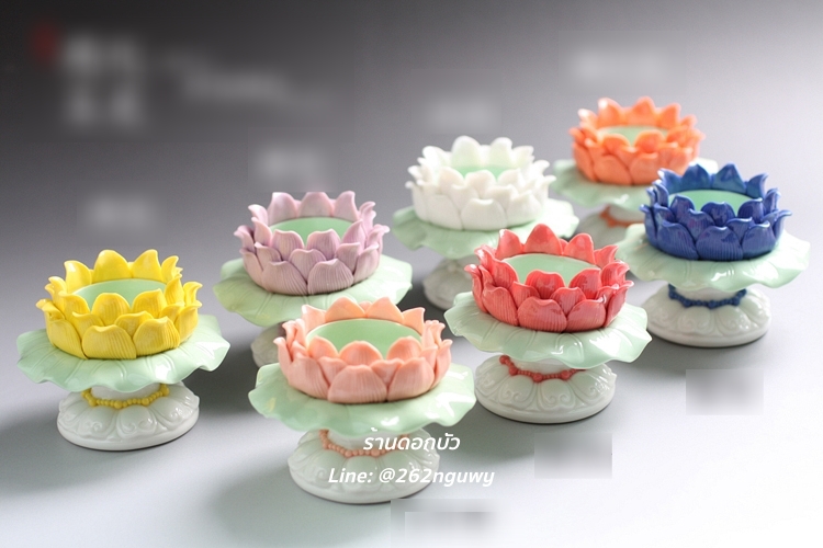 เชิงเทียนดอกบัว 7 สี งานปั้นแฮนเมด