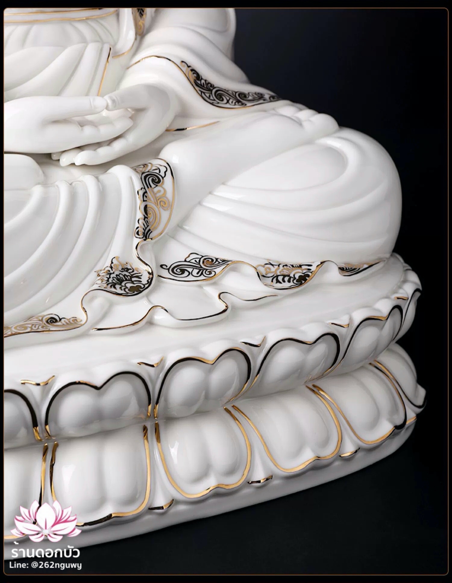 พีลูกวนอิม พระโพธิสัตว์กวนอิมปางสำเร็จธรรม ฝีมือช่างระดับอาจารย์ สีขาวขลิบทอง ขนาด 18 นิ้ว