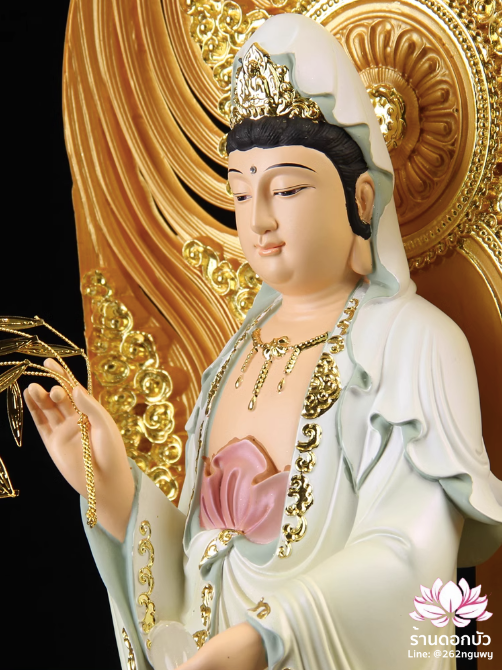 พระพุทธเจ้า (พระยูไล) พระโพธิสัตว์กวนอิม (กวนอิมผ่อสัก) พระมหาสถามปราปต์โพธิสัตว์ (ไต่ซีจี่ผ่อสัก) ปางยืนบนดอกบัว ขนาด 12/16/19/26/36 นิ้ว