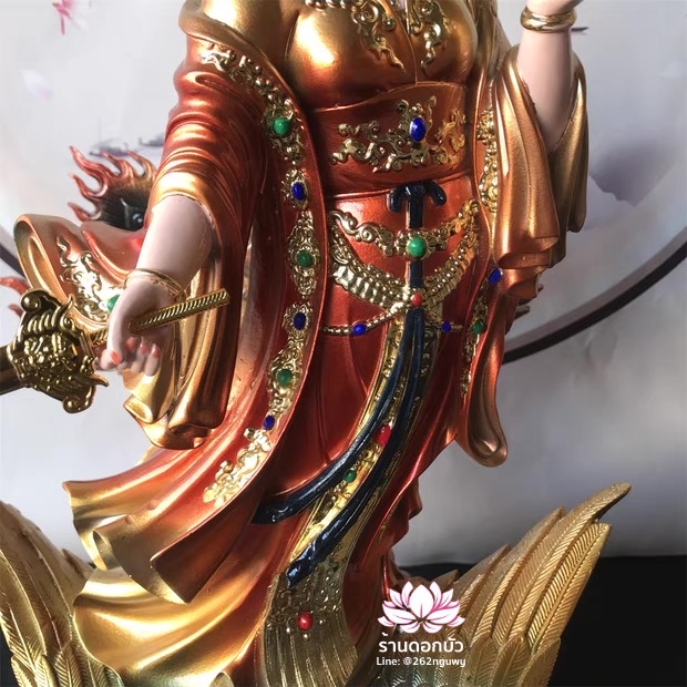 กิ่วเที้ยนเฮี่ยนลื้อ กิวเทียงเหี่ยงนึ่ง จิ่วเทียนเสวียนนี่ ปางยืนบนหงส์บริวาร งานเรซิ่น ขนาด 16/19 นิ้ว