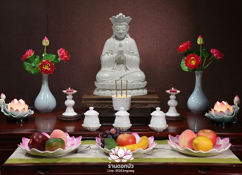 พีลูกวนอิม พระโพธิสัตว์กวนอิมปางสำเร็จธรรม สีขาวเคลือบเงา ขนาด 18 นิ้ว