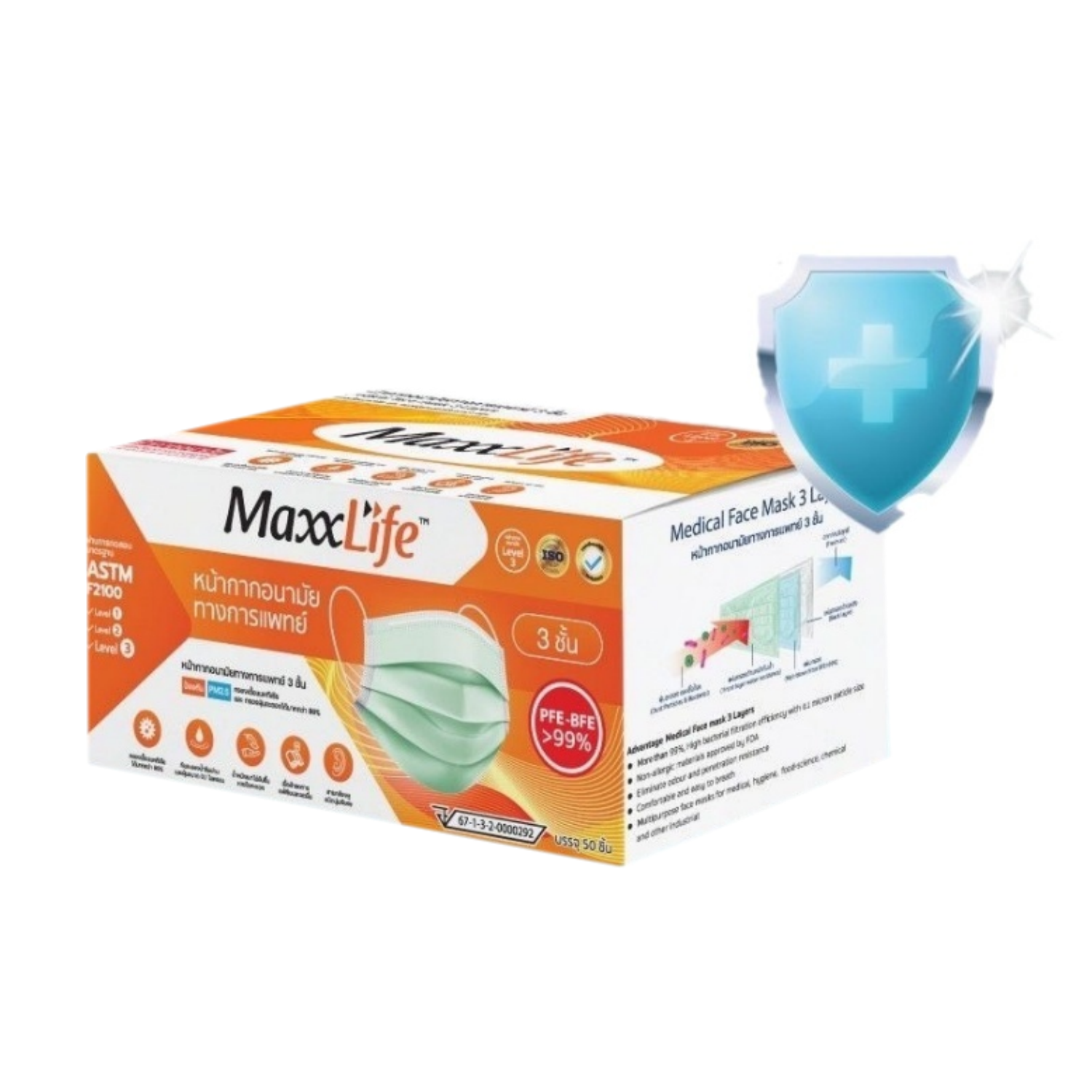 Maxxlife Mask หน้ากากอนามัย 3 ชั้น 50 แผ่น