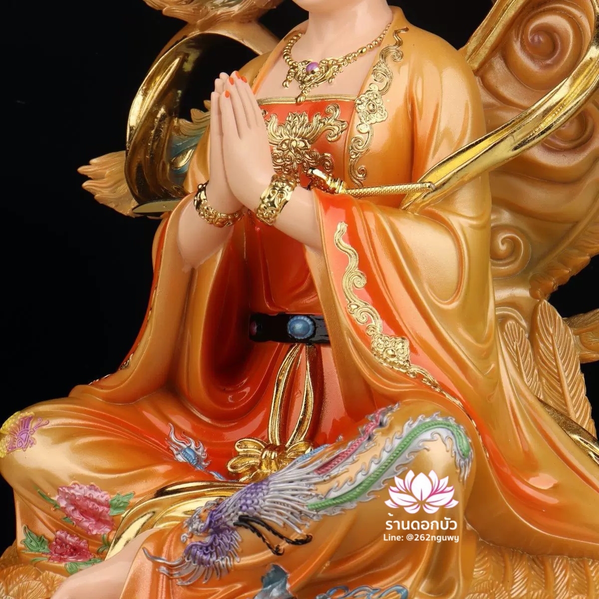 กิ่วเที้ยนเฮี่ยนลื้อ กิวเทียงเหี่ยงนึ่ง จิ่วเทียนเสวียนนี่ ปางนั่งบนหงส์บริวาร งานเรซิ่น ขนาด 12/16/19 นิ้ว