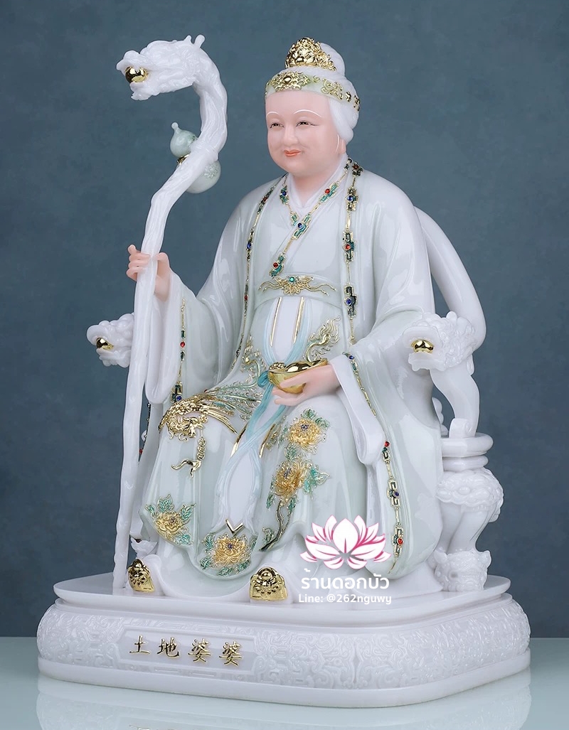 แปะกงแปะม่า ปุนเถ้ากงปุนเถ้าม่า เทพเจ้าที่จีน ประทับนั่งบัลลังก์มังกรคาบแก้ว งานหินอ่อนคุณภาพสูง ขนาด 12/16/19 นิ้ว