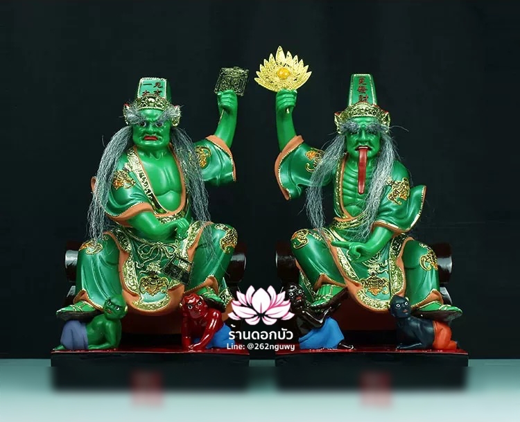 ชิดเอี๋ยโป๊ยเอี๋ย ตั่วแปะหยี่แปะ ยมฑูตขาวดำ ปางนั่งโลงจำปาเหยียบบริวาร งานเรซิ่น ขนาด 12 นิ้ว