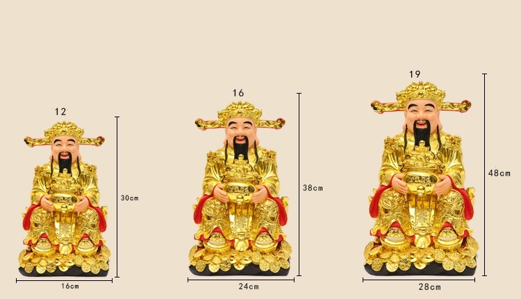 เทพเจ้าไฉ่ซิงเอี๊ย เทพเจ้าแห่งโชคลาภ ความมั่งคั่งและร่ำรวย เนื้อเรซิ่น สีทอง ขนาด 12/16/19 นิ้ว