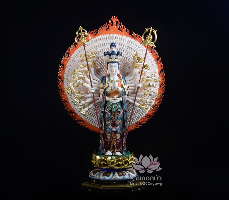 องค์พระโพธิสัตว์กวนอิมพันเนตรพันกร งานไม้แกะสลัก ขนาด 27 นิ้ว