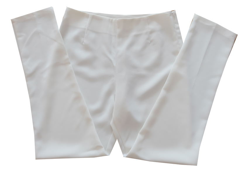 กางเกงขาเดฟเอวสูง ผ้าฮานาโกะ สีขาว Size S M L XL