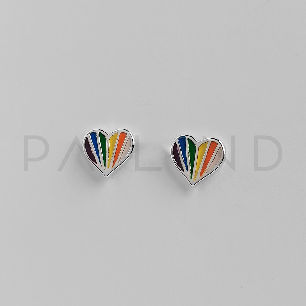 ต่างหูเงินแท้ดีไซน์หัวใจ ลงสี Enamel LGBTQ ชุบเงิน