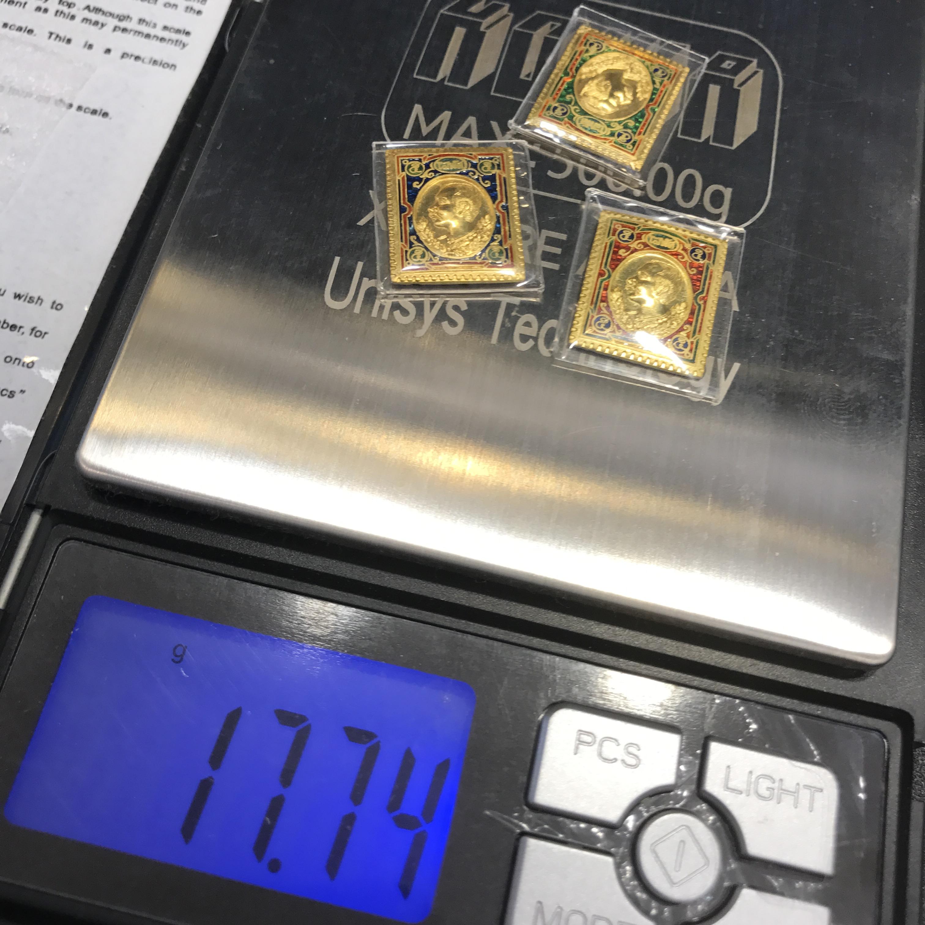 ชุดเหรียญแสตมป์ โสฬส รัชกาลที่ 5 เนื้อทองคำลงยา(พิมพ์เล็ก) วัดพัฒนาราม จ.อุดรธานี ปี2536