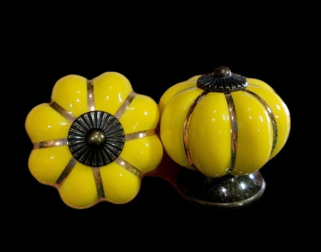 (คู่)ปุ่มจับ มือจับเซรามิกรูปทรงฟักทอง 4cm