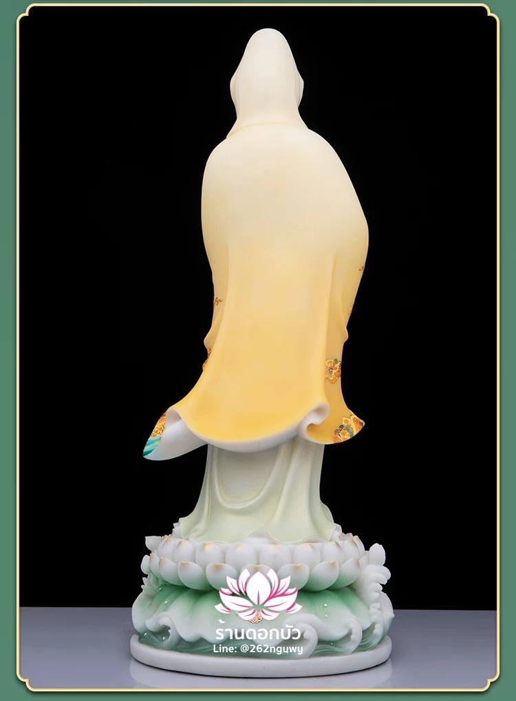 พระโพธิสัตว์กวนอิม พระแม่กวนอิมปางประทานพร ประทับยืนบนดอกบัว งานหินอ่อนคุณภาพสูง ขนาด 19/26/36/42 นิ้ว