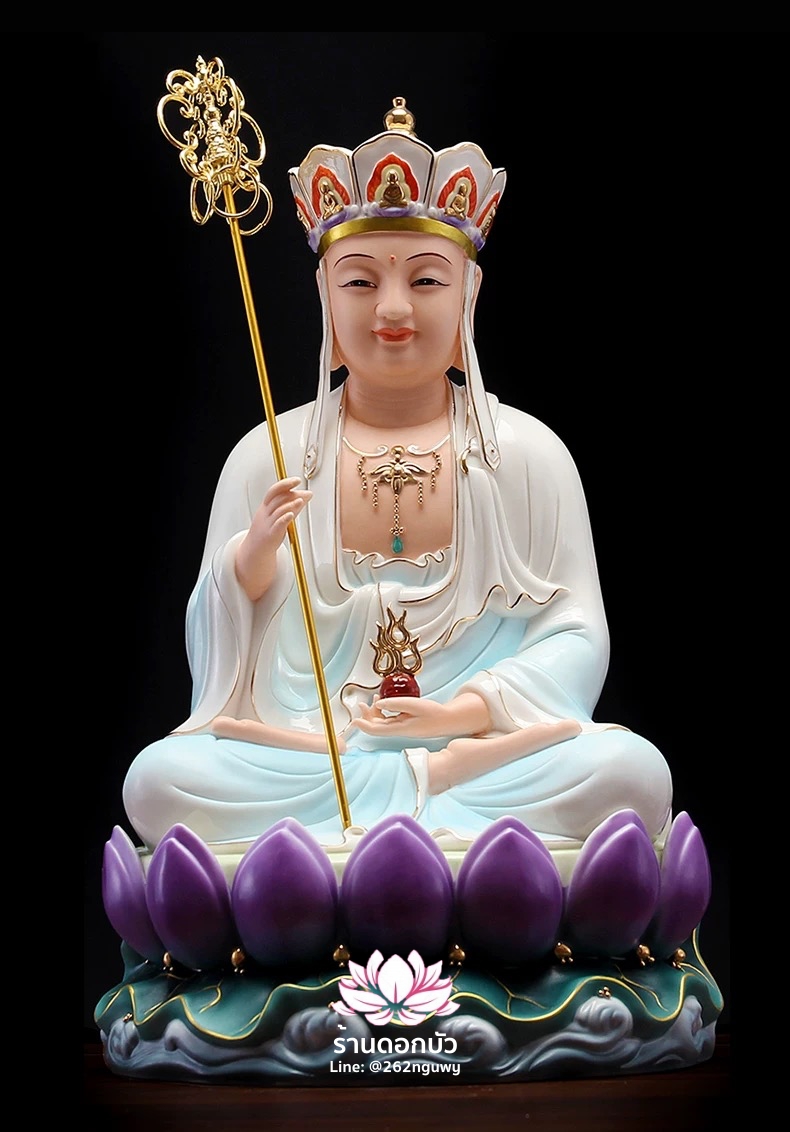 พระกษิติครรภโพธิสัตว์ ตี่จั่งอ๊วงผ่อสัก ประทับนั่งบนบัลลังก์ดอกบัว ขนาด 16 นิ้ว