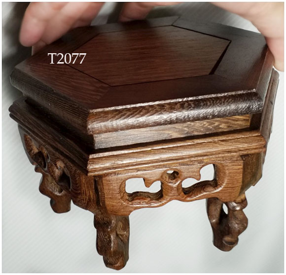 ฐานหรือกี๋ไม้ศิลปะจีน-หกเหลี่ยม 12cm