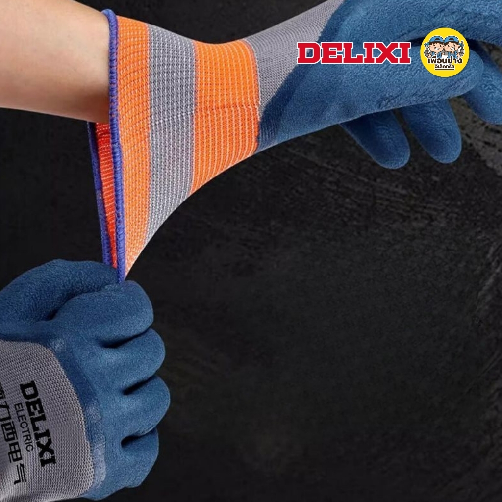 **สีน้ำเงิน** DELIXI ถุงมือยางกันลื่น สำหรับงานก่อสร้าง ถุงมือใช้กับงานช่าง
