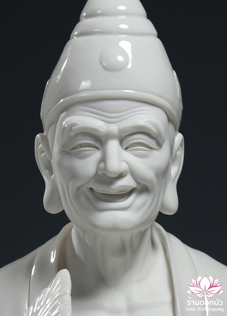 พระอรหันต์จี้กง เต้าจี้ฉานซือ งานกระเบื้องฮกเกี้ยน สีขาวเคลือบเงา ขนาด 18 นิ้ว