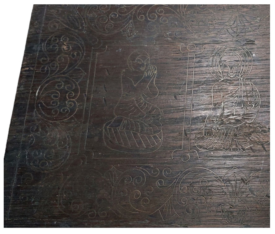 กล่องไม้เก่าตอกลายด้วยเส้นทองเหลือง-BPT2745-