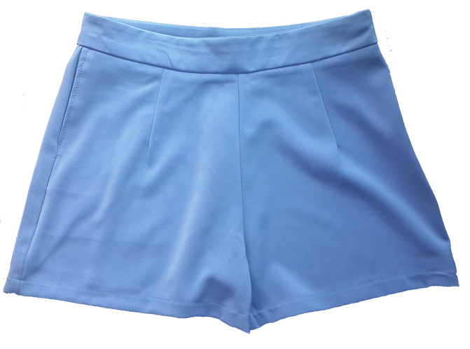 กางเกงขาสั้นเอวสูงผ้าฮานาโกะ สีฟ้าคราม กระเป๋าขวา ซิปซ้าย Size S M L XL