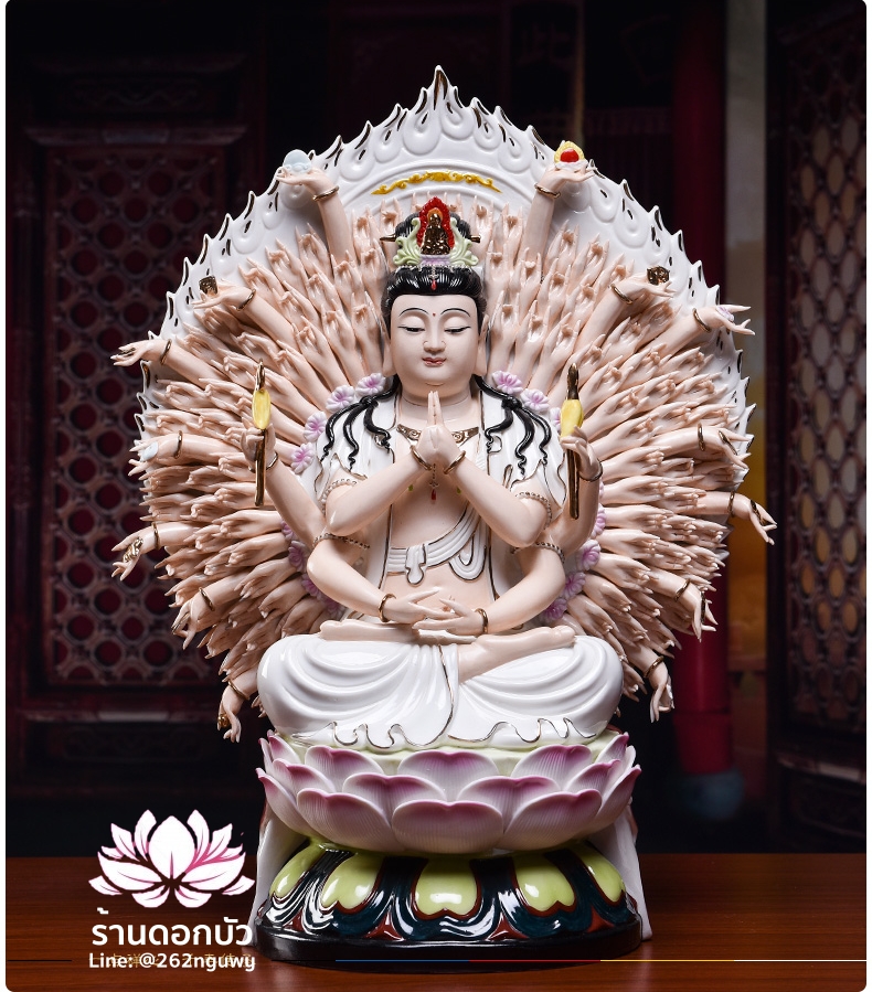 พระโพธิสัตว์กวนอิมพันเนตรพันกร พระแม่กวนอิมพันมือ พระโพธิสัตว์อวโลกิเตศวรพันกร ปางนั่ง ขนาด 16 นิ้ว