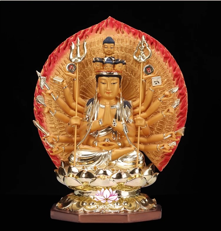 องค์พระโพธิสัตว์กวนอิมพันกร พระแม่กวนอิมพันมือ งานเรซิ่นลงสีปิดทอง ขนาด 10/12/16/19/26/36 นิ้ว