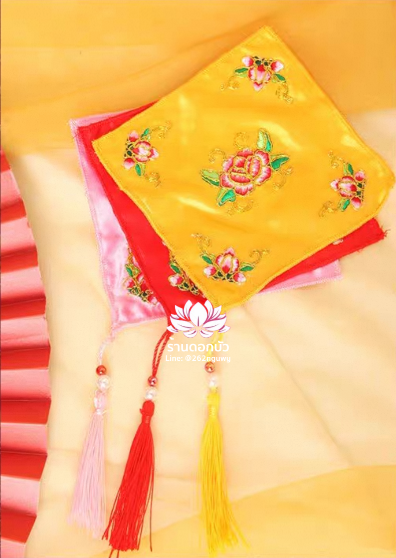 ผ้าเช็ดหน้า ผ้างานปักสำหรับองค์พระกิมซิ้น ผ้าสำหรับเทพธิดา ผ้าสำหรับเทวนารี ลายดอกโบตั๋น