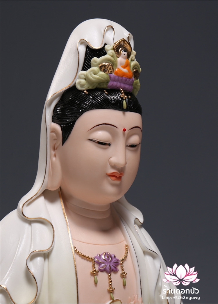 พระโพธิสัตว์กวนอิม พระแม่กวนอิมโพธิสัตว์ ปางพนมมือ ประทับนั่งดอกบัว ขนาด 13/18 นิ้ว
